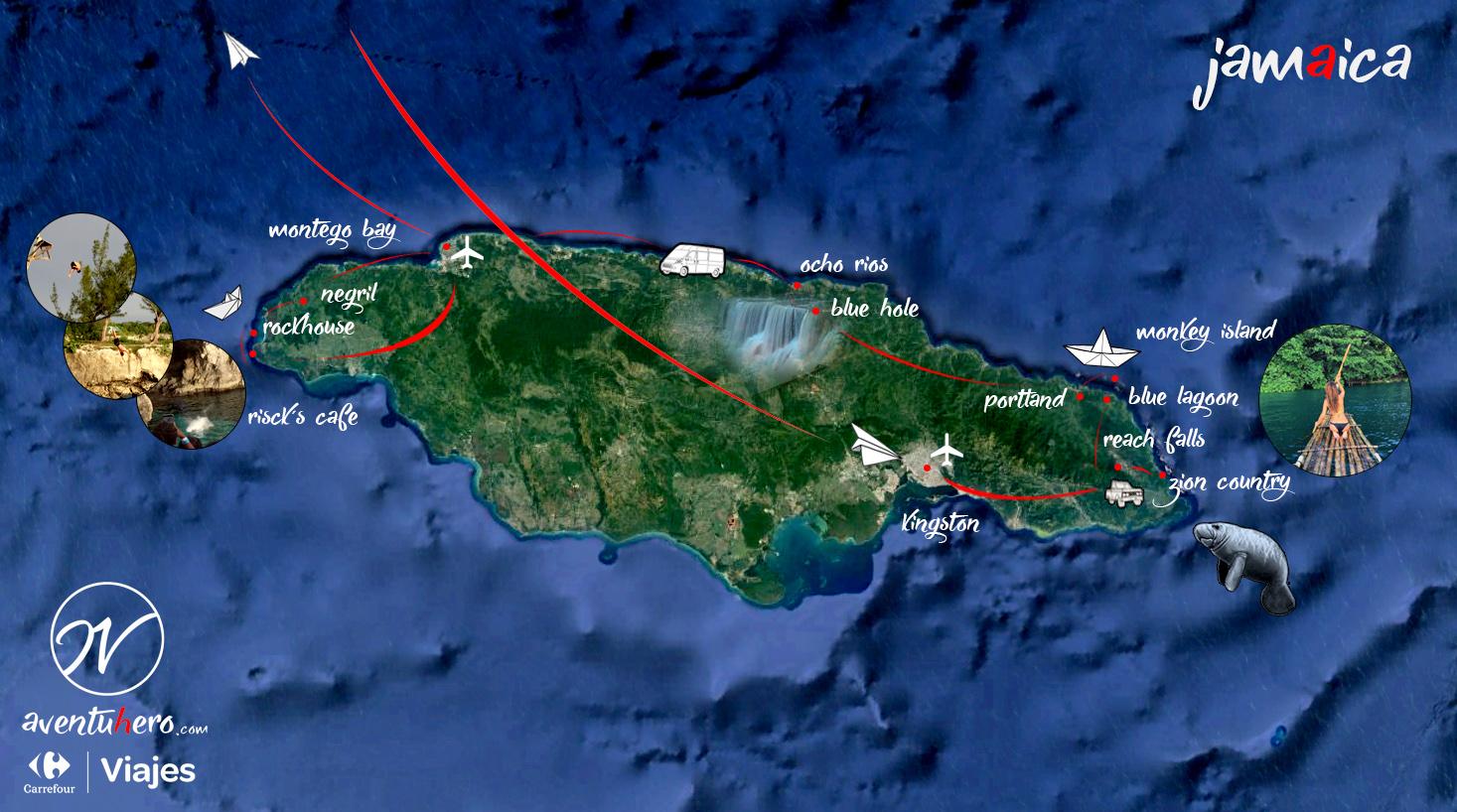 Mapa Jamaica, Viaje Aventuhero